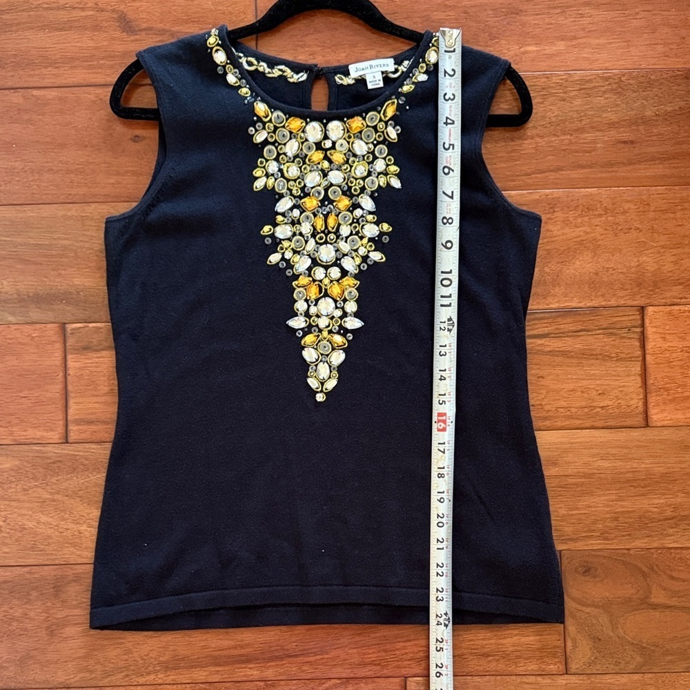 Joan Rivers Black Knit Sleeveless Tank Rhinestones Embroidered Embellished Small - Picture 8 of 8